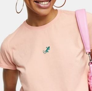 Topshop Embroidered Gecko Peach Tee